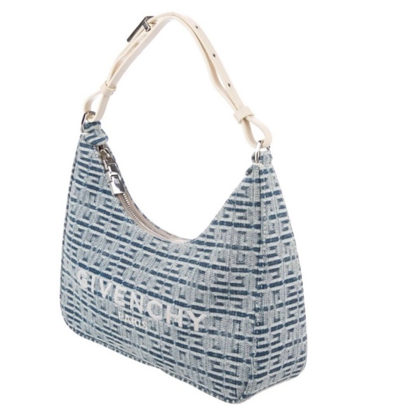 Givenchy 4G Logo Small Moon Cut Out Hobo Tote Handbag Denim Blue Shoulder Purse - Picture 8 of 17